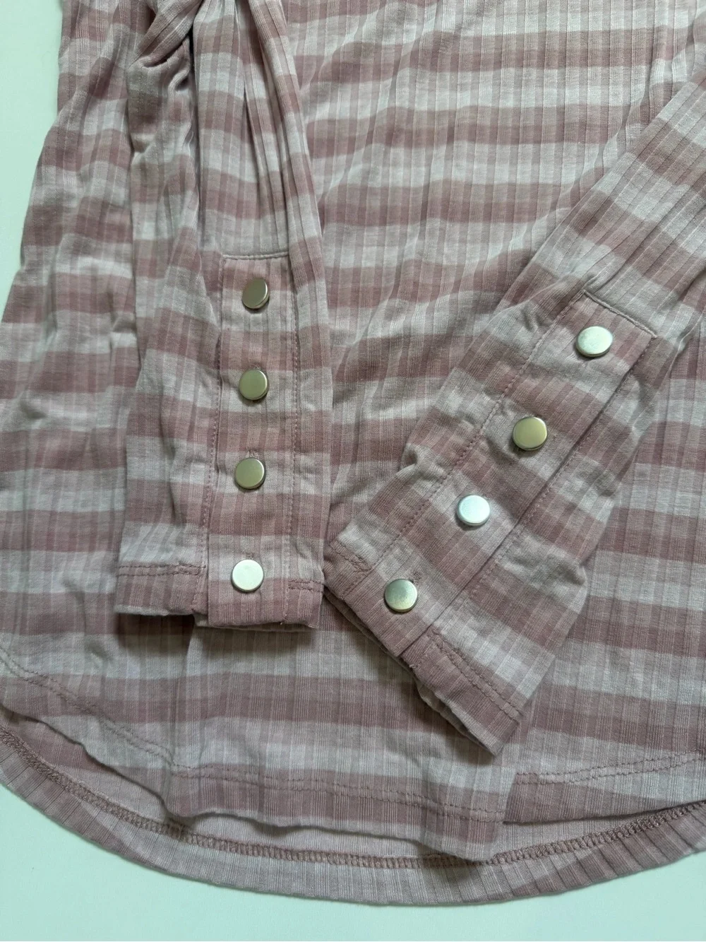 By Anthropologie Pink Striped Puff Sleeve Button Cuff Top Size S